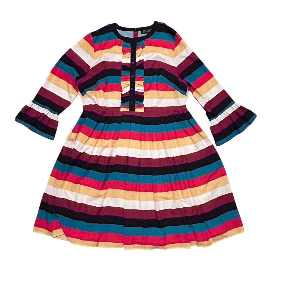 Eloquii Striped Yoke Fit and Flare Dress, Size 18 Women's